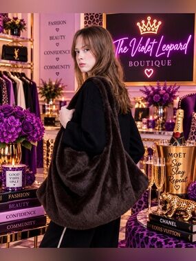 Original USA Plush Faux Fur Tote in Dark Brown - Women's Shoulder Bag
